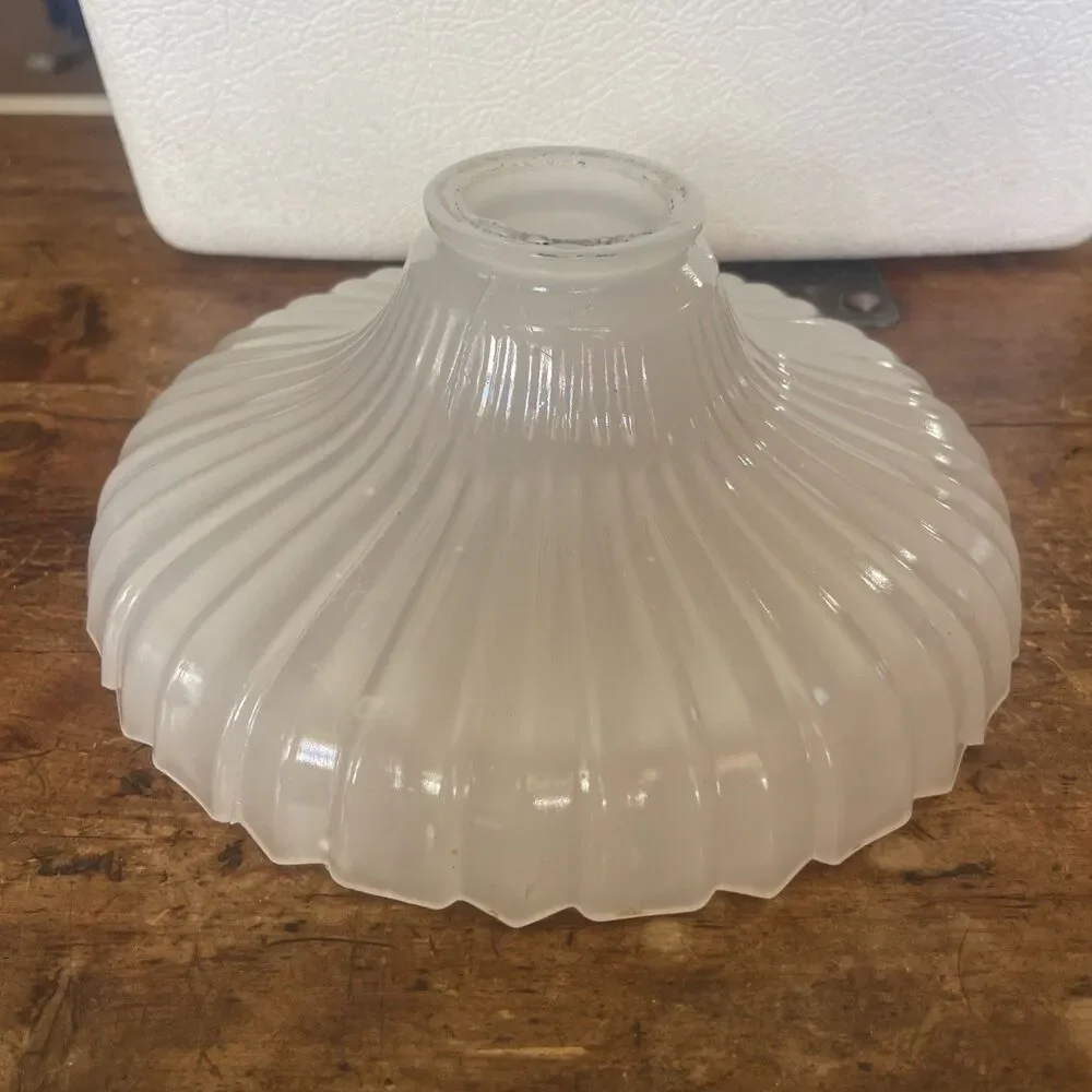 Vintage Opalescent Ribbed Milk Glass Pendant Light Shade Antique Opaline Bell~9